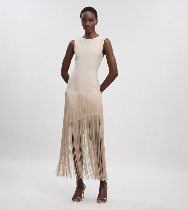 Figure Form Bandage Tassel Hem Knitted Dress