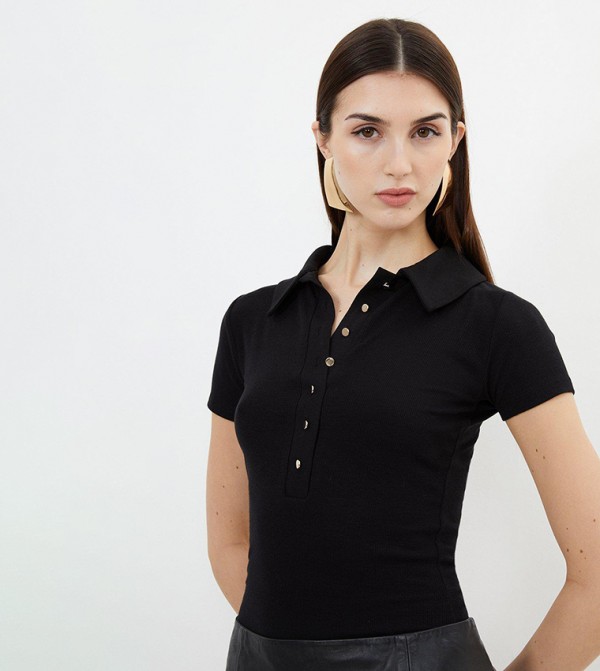 Viscose Rib Jersey Short Sleeves Collared Top