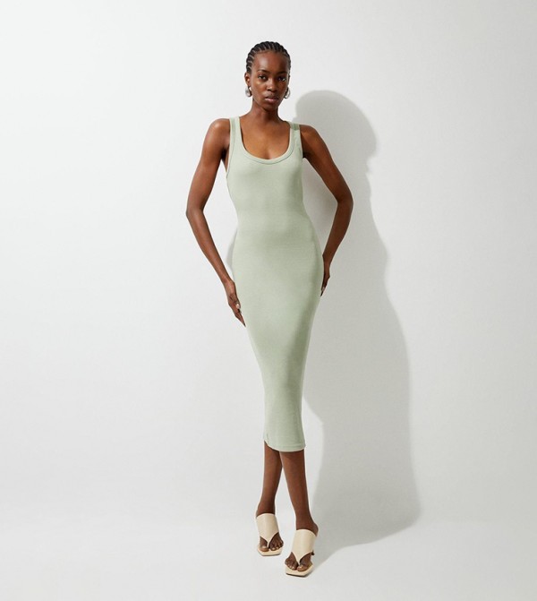 Compact Jersey Rib Racer Midi Dress