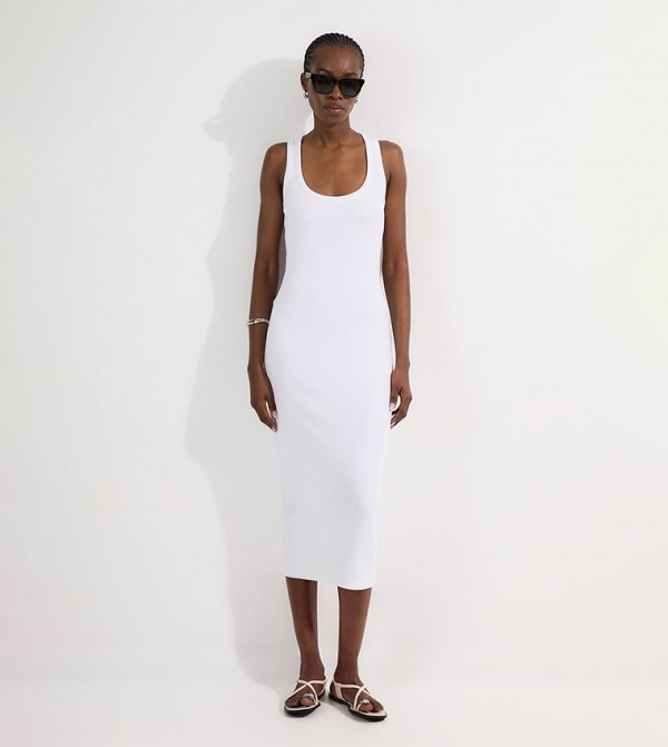 Ribbed Compact Jersey Sleeveless Midi Dress