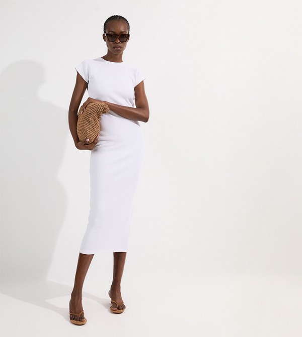 Ribbed Compact Jersey Sleeveless Midi Dress