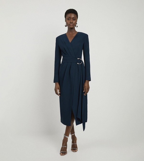 Compact Stretch Viscose Drape Waist Midi Dress