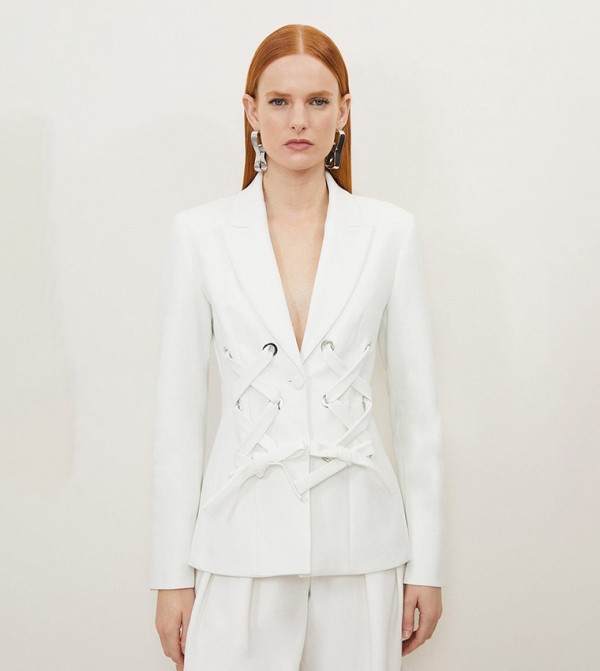 Eyelet Detail Ribbon Blazer
