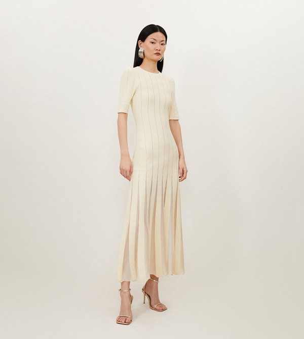 Viscose Blend Filament Full Skirt Knit Midi Dress