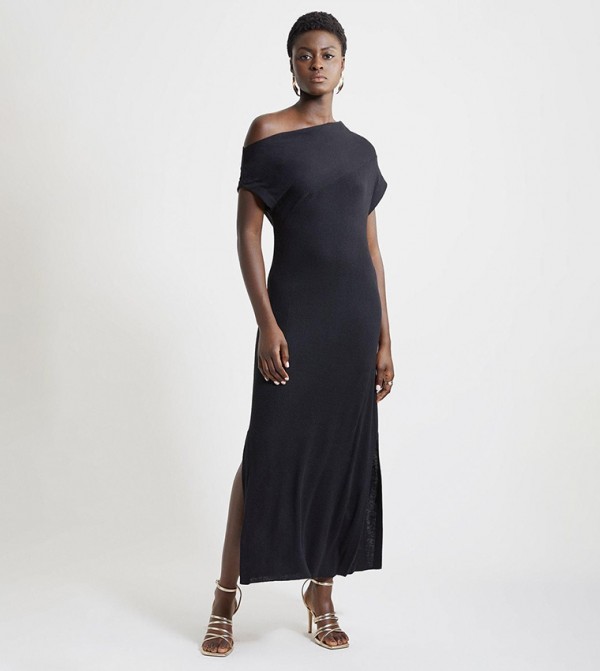 Cashmere Blend One Off Shoulder Maxi Dress