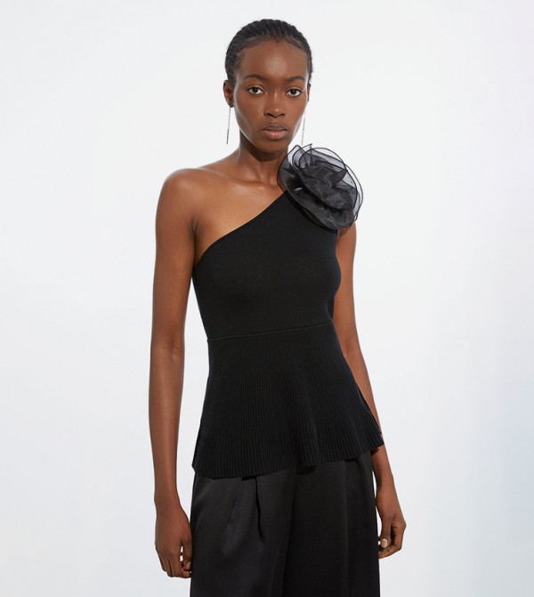 Bow Detail Asymmetric Peplum Top