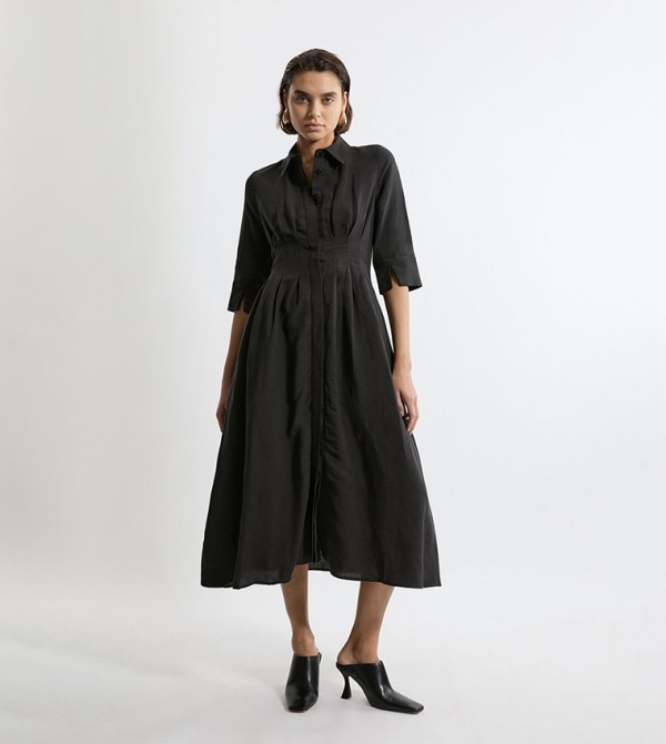 Lydia Millen Premium Tailored Linen Darted Waist Midi Dress