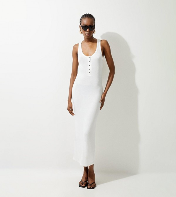 Lux Viscose Rib Jersey Racer Back Midi Dress