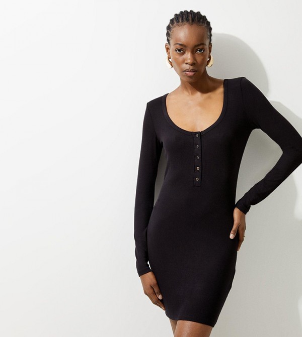 Lux Viscose Rib Jersey Scoop Neck Mini Dress