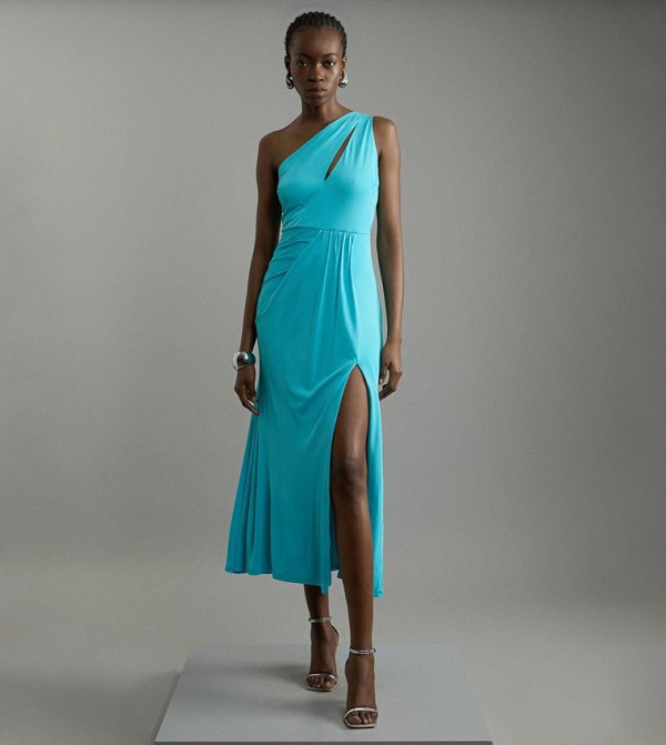 Petite Premium Viscose Jersey Bandeau Split Maxi Dress