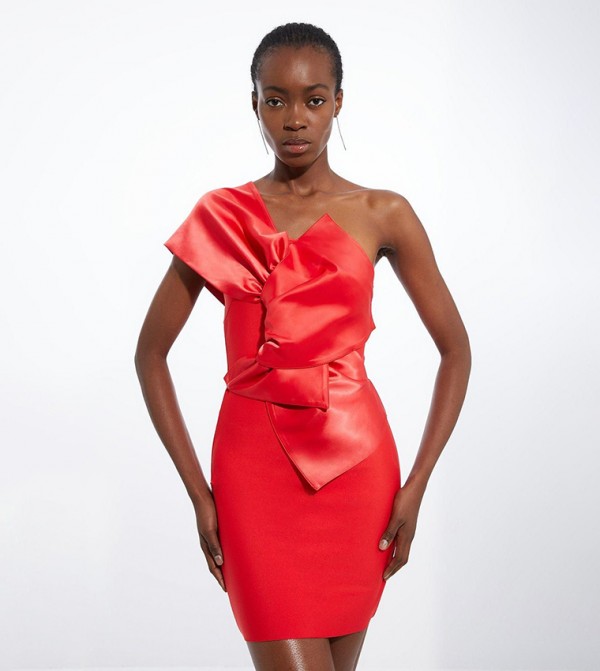 Figure Form Bandage Dramatic Bow Detail Mini Dress