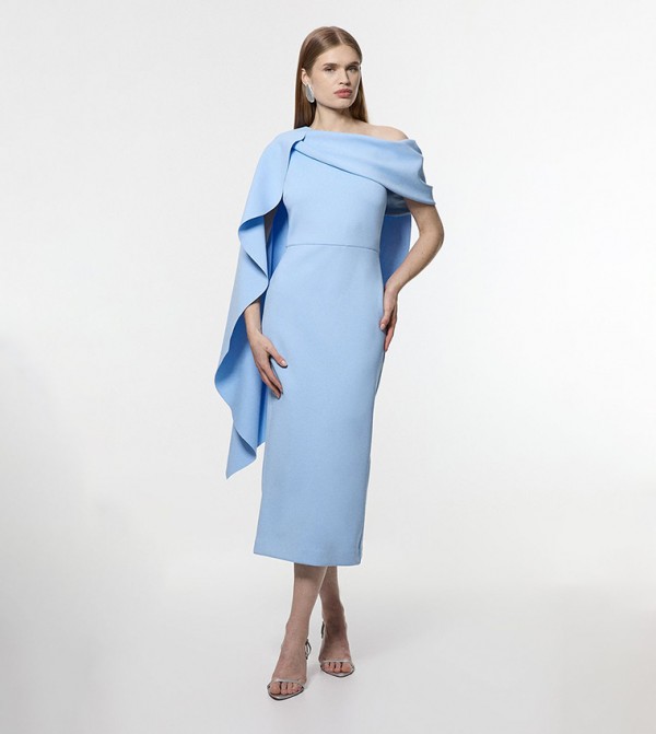 Scuba Drama Shoulder Detail Woven Midi Dress