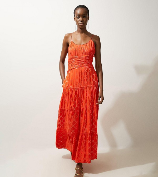 Metallic Thread Strappy Woven Sun Dress