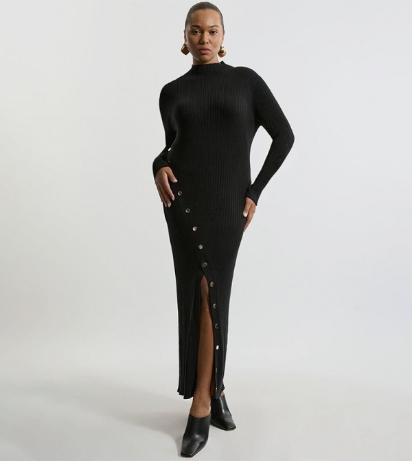 Curve Viscose Blend Split Knitted Maxi Dress