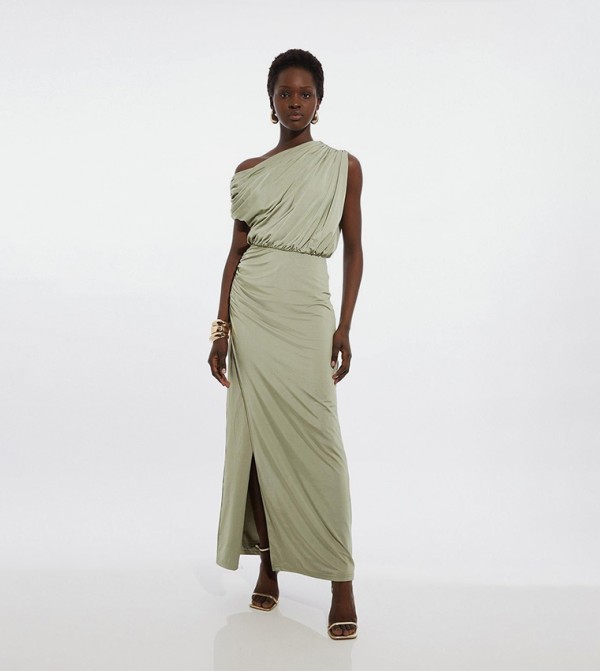 Drapey Slinky Jersey One Shoulder Maxi Dress