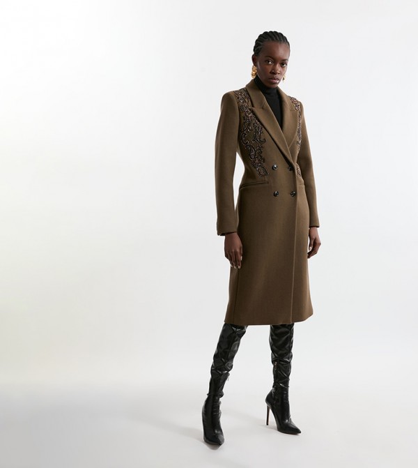Embellished Long Sleeves Midi Coat