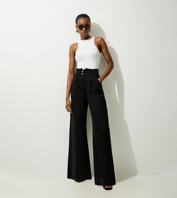 Solid Wide Leg Jeans
