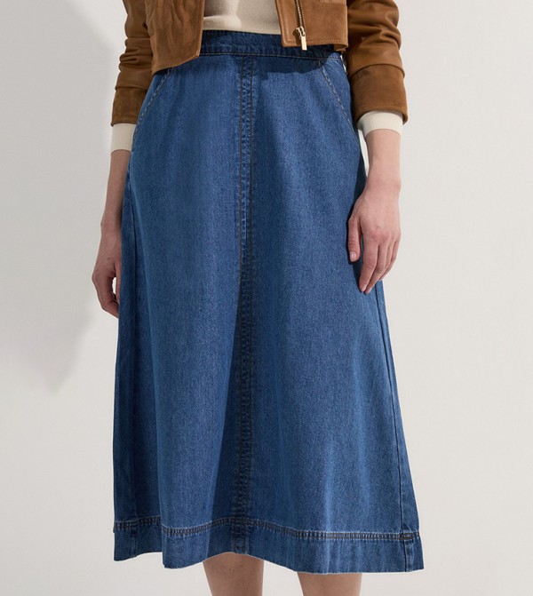 Washed High Waist Denim Midi Skirt