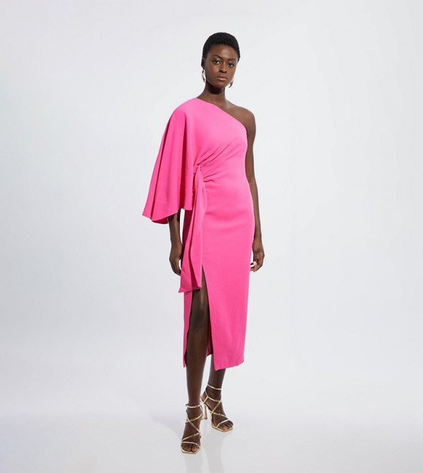 Tall Viscose Drape Sleeves One Shoulder Maxi Dress