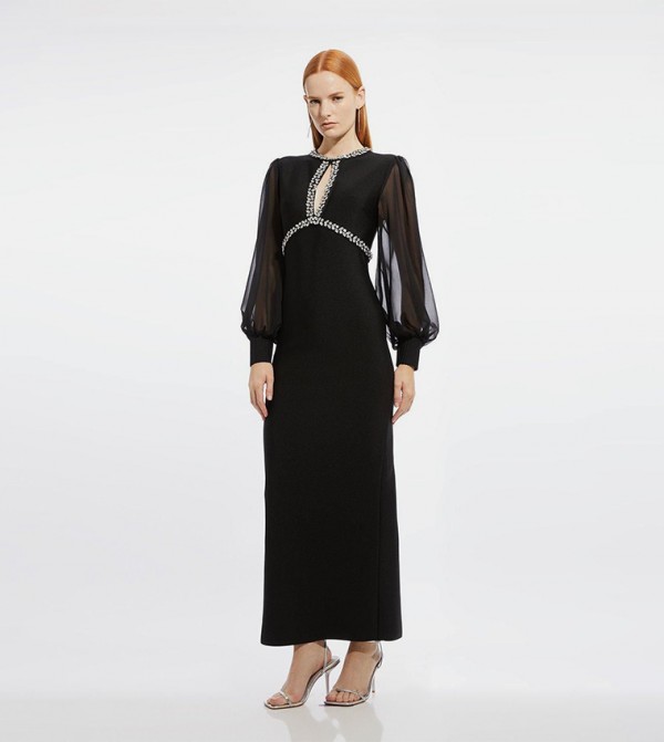 Embellished Chiffon Sleeves Knitted Maxi Dress