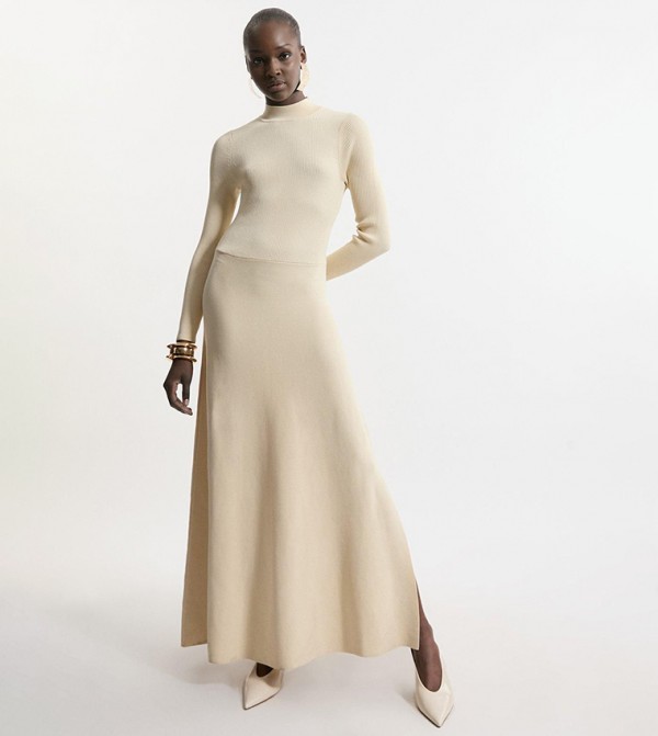 Petite Viscose Blend Ribbed Belted Midi Dress