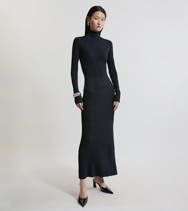 Drapey Ribbed Knitted Column Maxi Dress