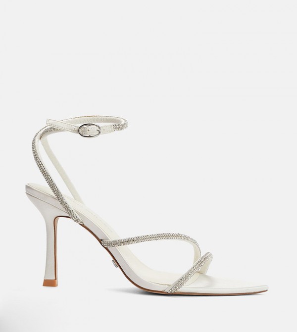 Leather Diamante Detail Strappy Heel Sandals