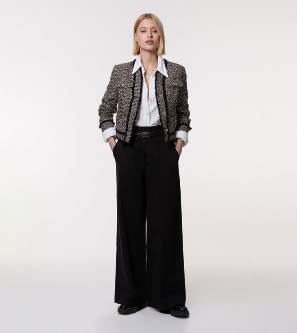 Waistband Detail Wide Leg Jeans