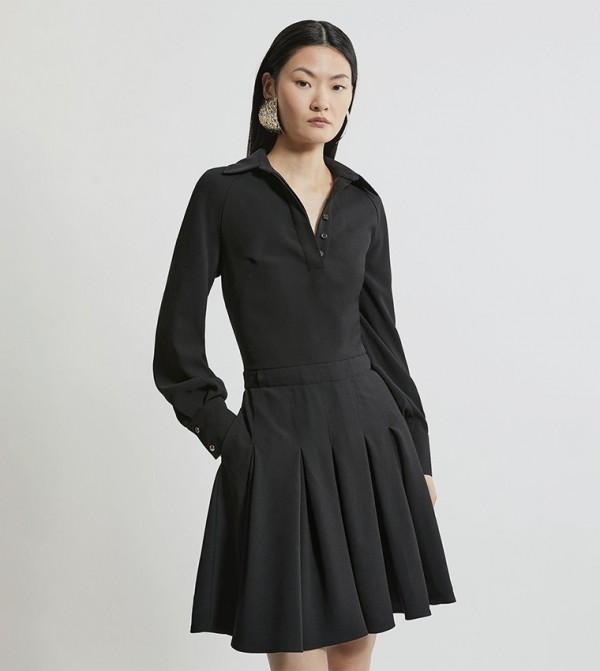 Tailored Crepe Pleated Mini Dress