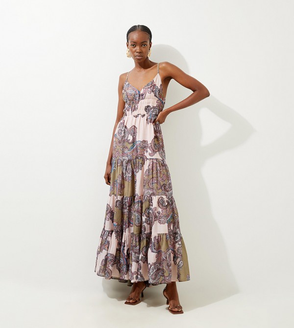 Tall Paisley Print Cotton Tiered Dress