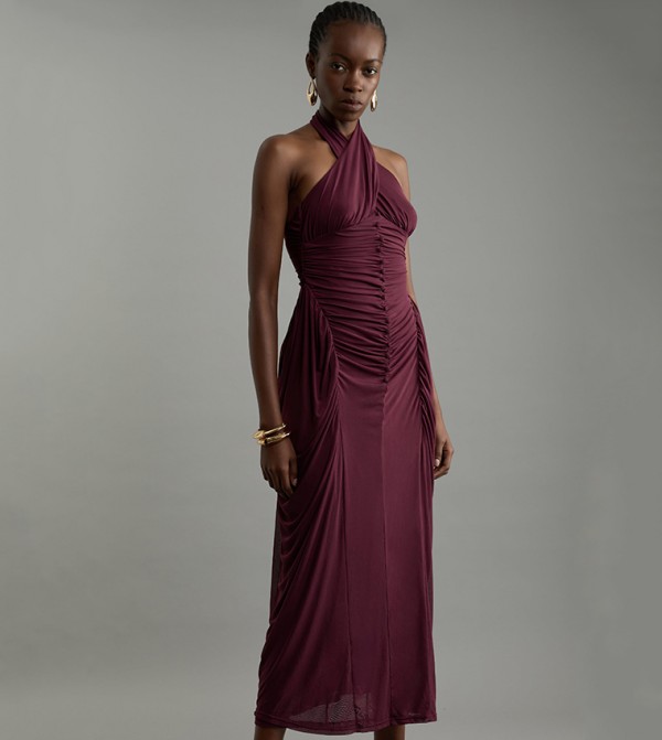 Petite Jersey Mesh Halterneck Midi Dress