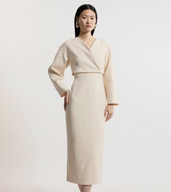 Structured Crepe Sleeveless Seam Detail Midi Dress