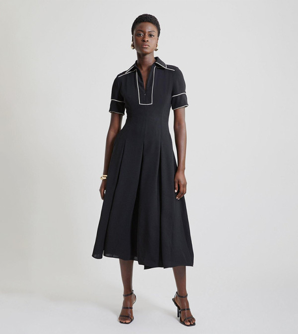 Karen Millen Fluid Dress Karen Millen Mono Fluid Stripe Cotton Mix Woven  Maxi Halter Dress