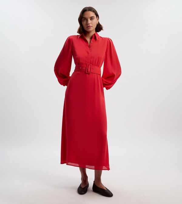 Georgette Belted Blur Print Shirt Dress