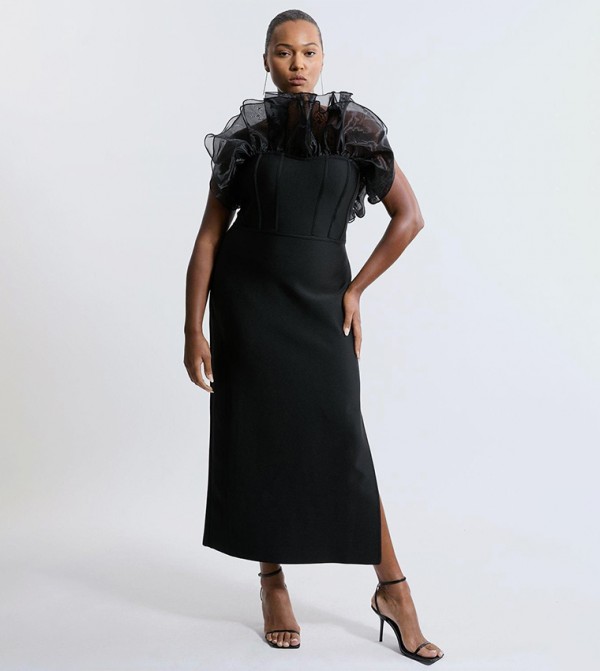 Curve Bandage Tulle Frill Maxi Dress