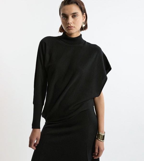 Blend Knit Asymmetric Roll Neck Sweater