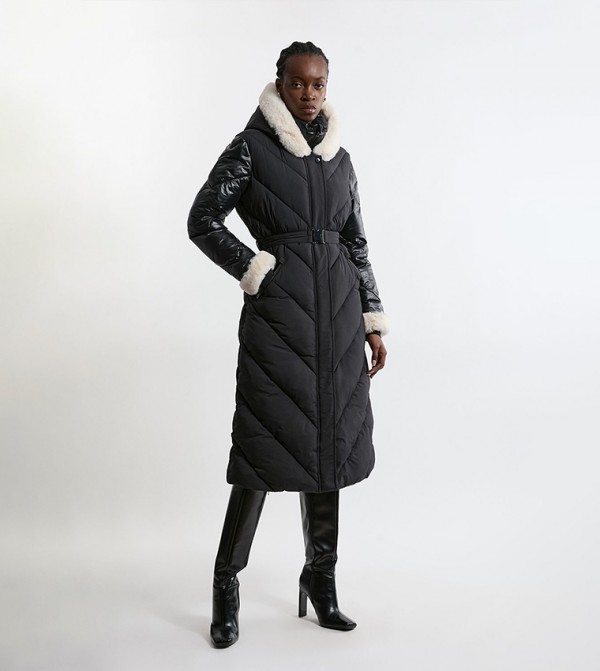 Quilted Hooded Longline Belted Coat