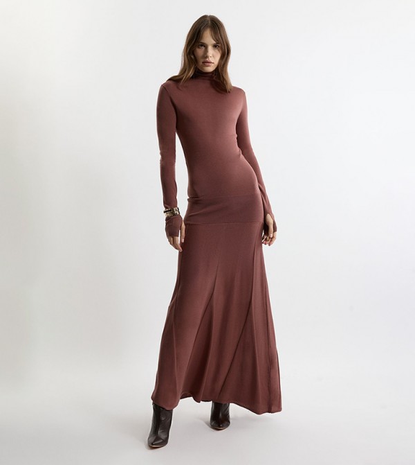 Wool Tencel Full Skirted Knit Maxi Dress