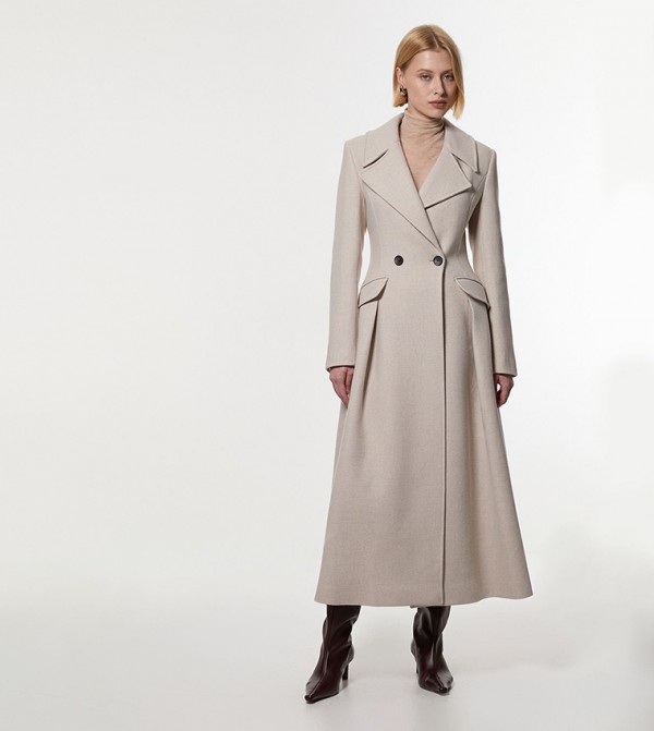 Wool Blend Flared Skirt Maxi Coat