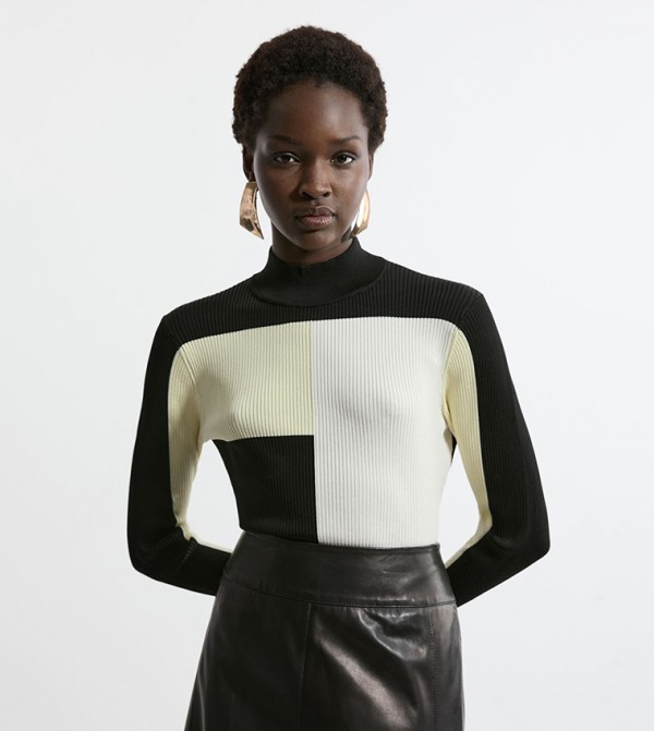 Slinky Rib Knit Color Block Top