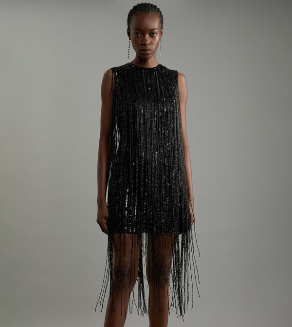 Tall Fringe Woven Sleeveless Mini Dress