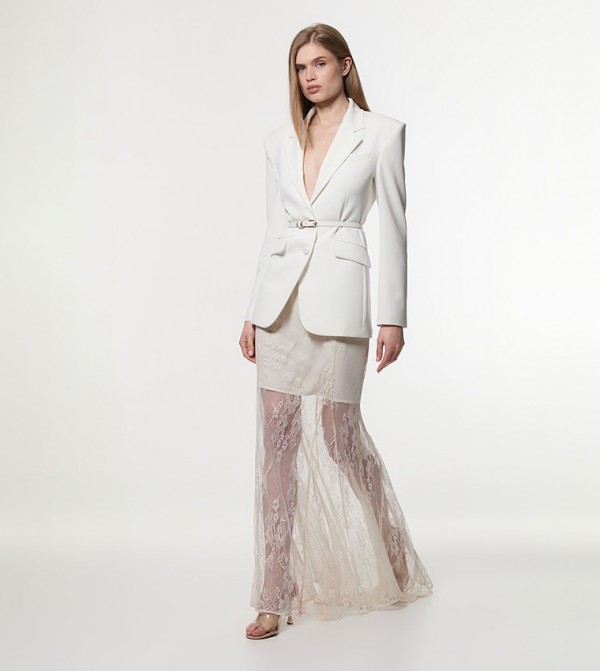 Sheer Lace Godet Woven Maxi Skirt