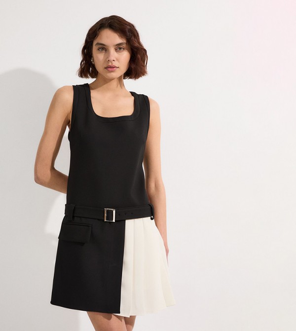 Compact Stretch Pleated Skirt Mini Dress