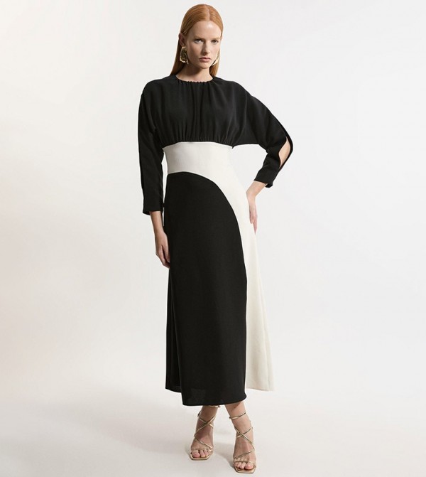 Color Block Long Sleeves Maxi Dress