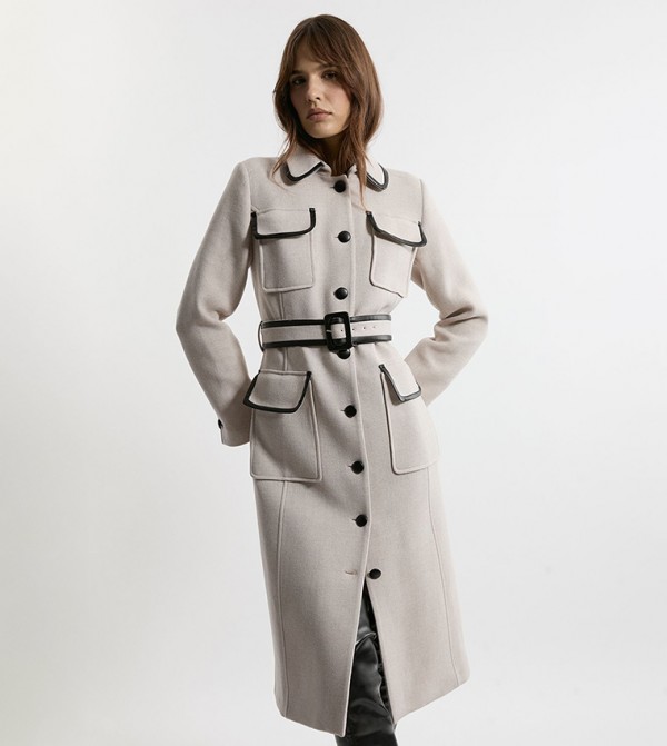 Premium Italian Manteco Wool Belted Tipped Coat