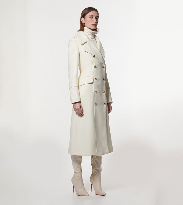 Wool Military Double Breasted Midi Coat
