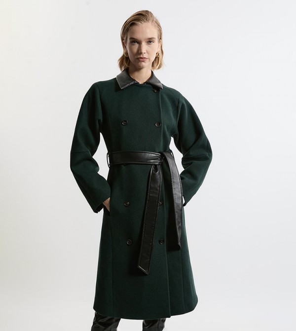 Wool Belted Tailored Midi Coat