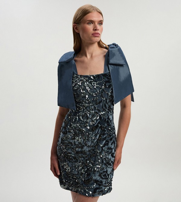 Tall Velvet Sequined Woven Mini Dress
