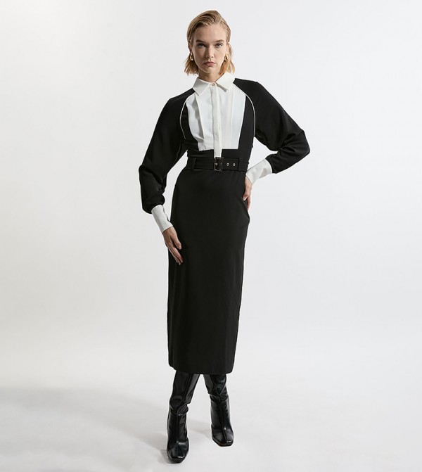 Twill Collared Woven Midi Dress