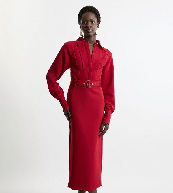 Twill Collared Woven Midi Dress